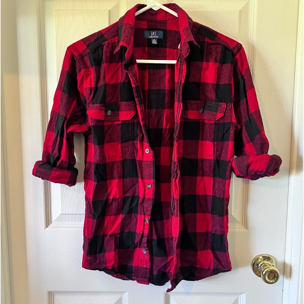 George Red and Black button up long sleeve Flannel